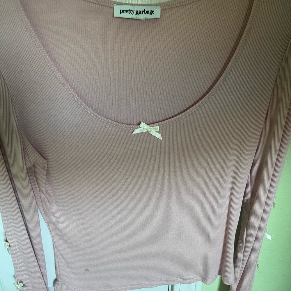 Long Sleeve Buttoned Coquette Pink Top with Bows